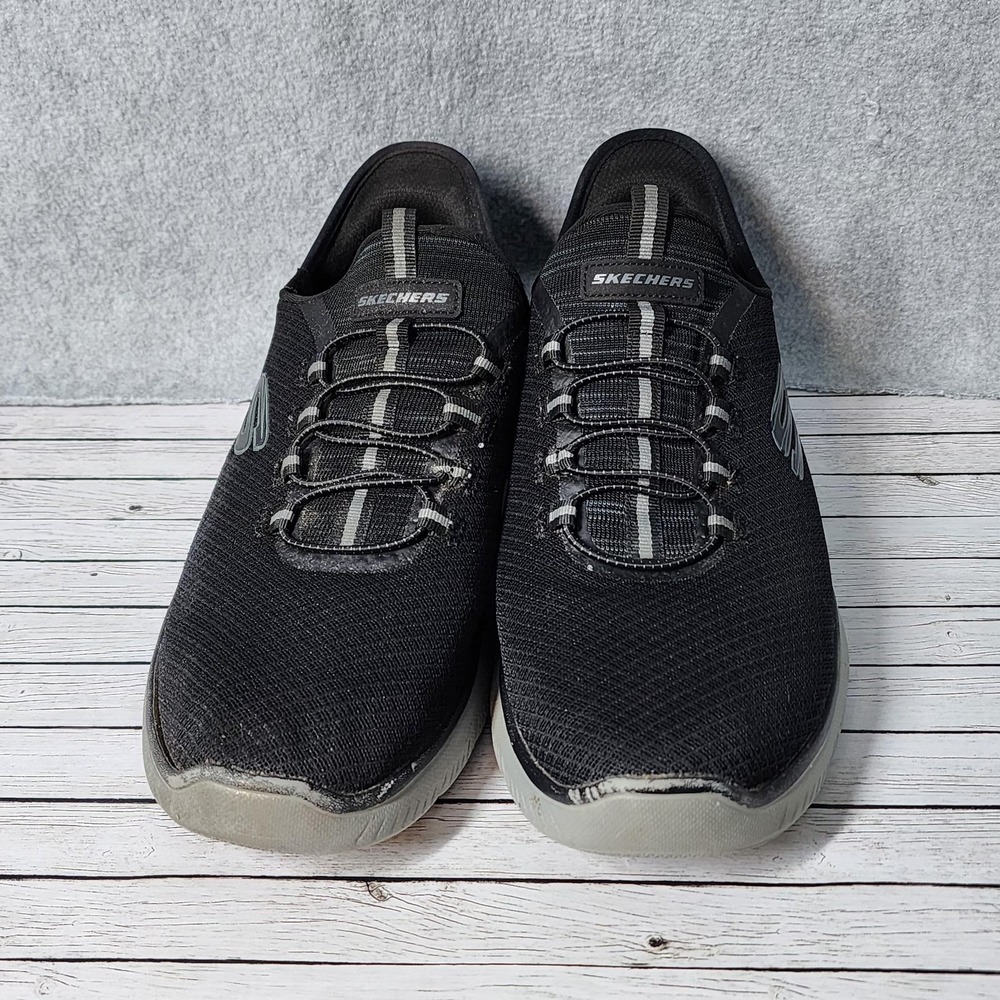Skechers Shoes Mens Size 9 Black Gray Slip On Comfort Athletic Walking Sneakers